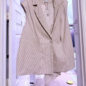 ASOS Luxe Striped Beige Sleeveless Blazer Vest